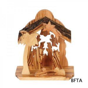 Olive Wood Holy Family in the Back Nativity