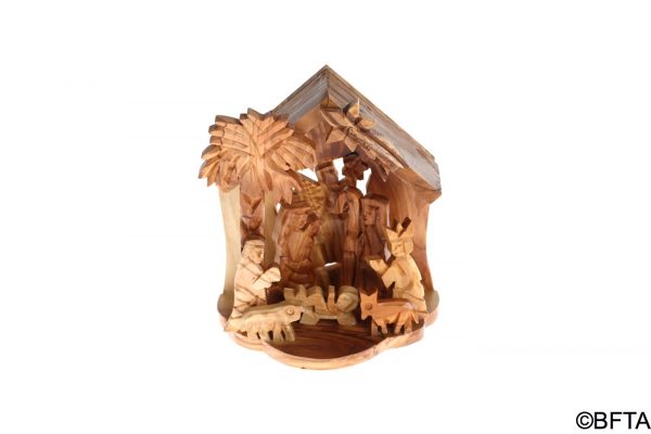 Medium Olive Wood Nativity with Angel in the Background