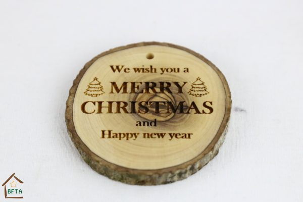 Olive Wood Bark Ornament with Merry Christmas Laser Printing