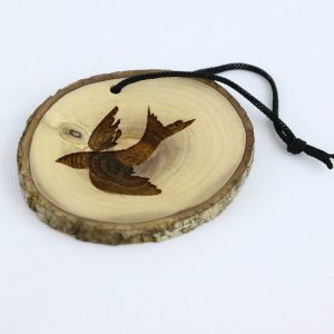 Olive Wood Bark Ornament with Laser Printing – Whale