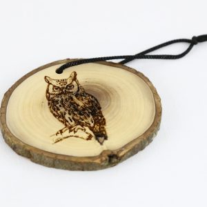 Olive Wood Bark Ornament with Laser Printing – Owl