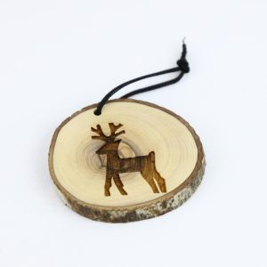 Olive Wood Bark Ornament with Laser Printing – Deer