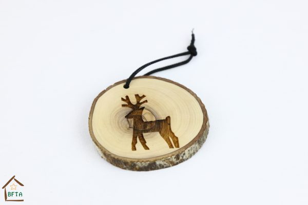 Olive Wood Bark Ornament with Deer Laser Printing