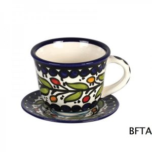 Handmade and Hand-painted Blue Ceramic Coffee Cup +Saucer