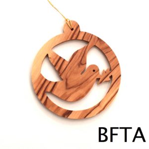 Olive Wood Round Peace Dove Ornament – Large