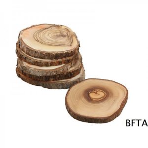 Olive Wood Natural Bark Coasters – Set of 6