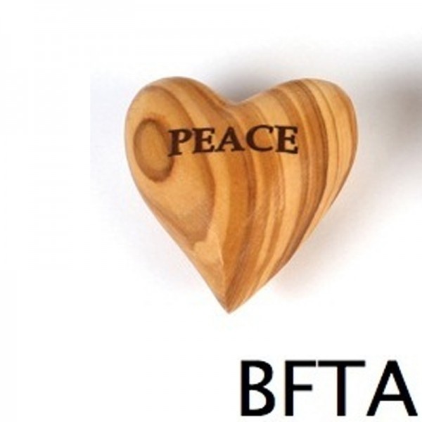 Olive Wood Heart with Engraved “Peace” Word