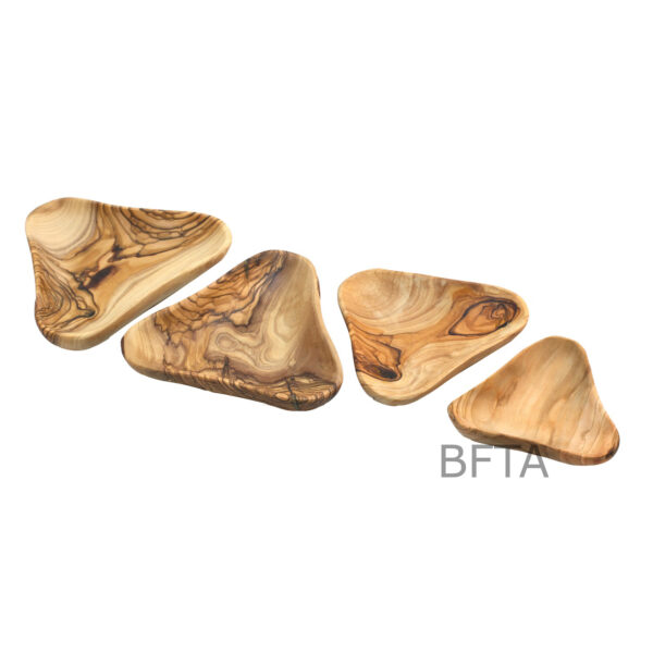 Olive Wood Triangle Plates – Set of 4