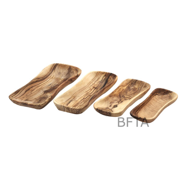 Olive Wood Curved Rectangular Plates – Set of 4