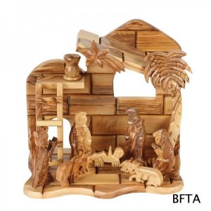 Olive Wood Nativity Ladder with Attached Set