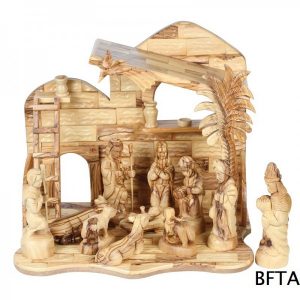 16cm Olive Wood Ladder Nativity with Faresy Set