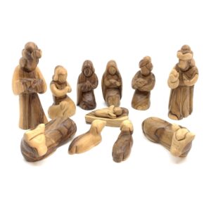 12 cm Olive Wood Nativity with Faresy Figures