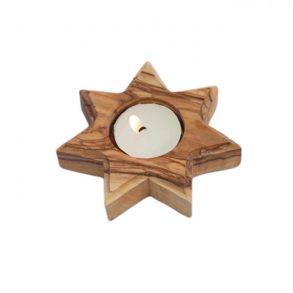 Olive Wood 7-Pointed Star Candle Holder