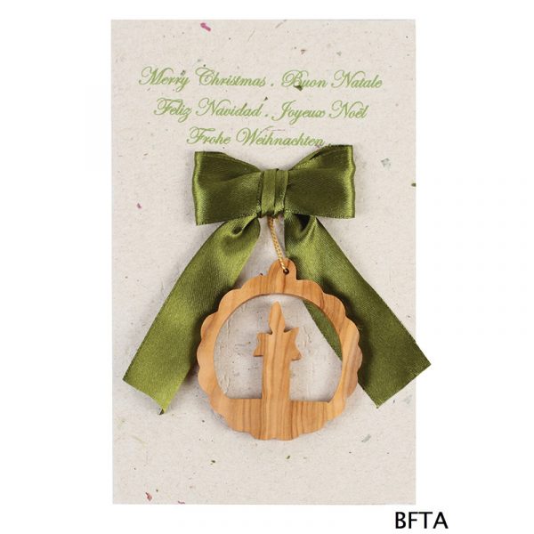 Recycled Paper Card with Candle Ornament – Green