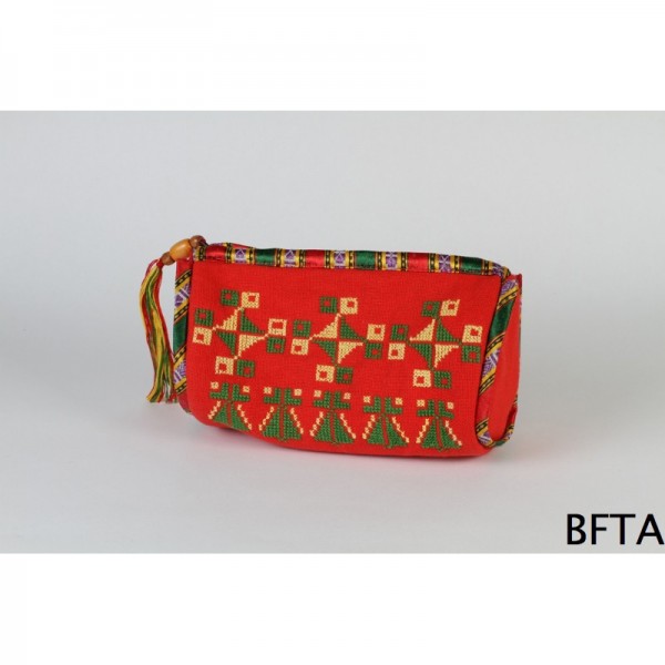 Red and Green Embroidered Make Up Purse