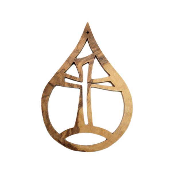 Olive Wood Tear with Cross Inside Ornament