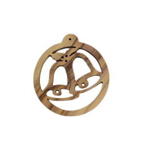 Olive Wood Two Bells Round Ornament