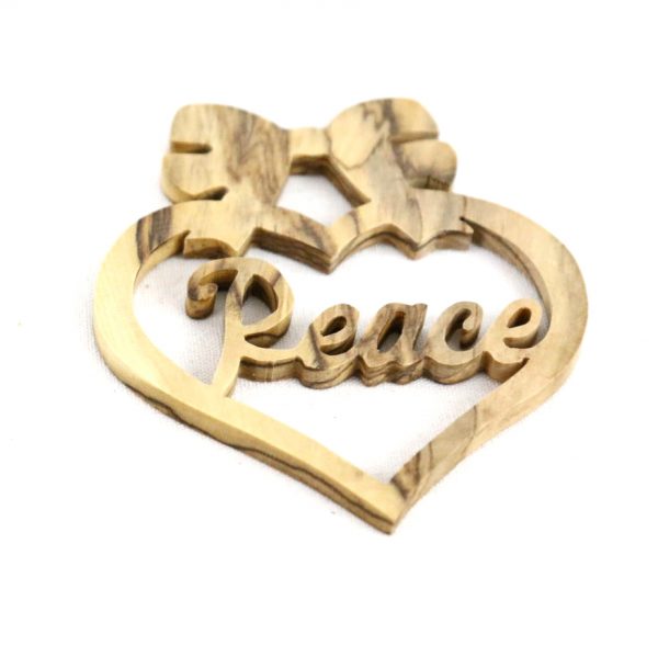 Olive Wood Peace Heart Ornament