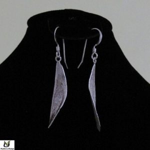 Silver Holy Land slightly twisted olive leaf earring