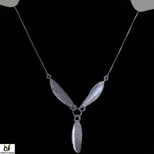 Silver Trio HolyLand olive Leaves necklace