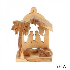 Olive Wood Nativity with 2 Angels in The Back