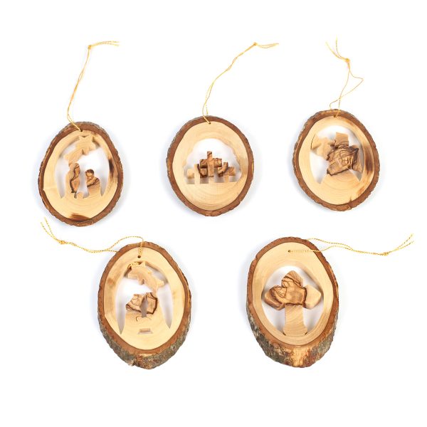 Olive Wood Natural Bark Ornaments