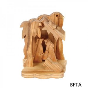 Small Olive Wood Holy Family Nativity With a Tree and a Star