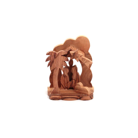 Olive Wood Candle Nativity with a Tree And a Star