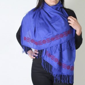 Dark Blue Embroidered Simple Shawls with Red Thread
