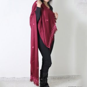Wine Red Embroidered Simple Shawl with Pink Thread