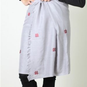 Embroidered Simple Shalls  – Grey with Red Thread