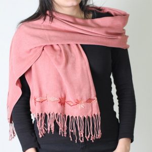 Peach Embroidered Simple Shawls with Brown Thread