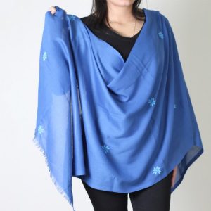 Blue Embroidered Simple Shawls with Light Blue Thread