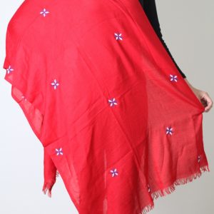 Red Embroidered Shawls with Blue and White Threads