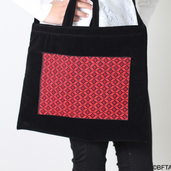 Black Embroidered Bag with Red Thread
