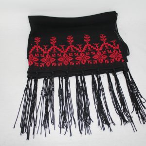 Black Embroidered Silk Shawl with Red Threads