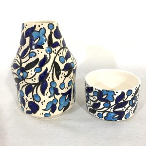 Hand Made Ceramics Water Bottle and Cup Set Blue