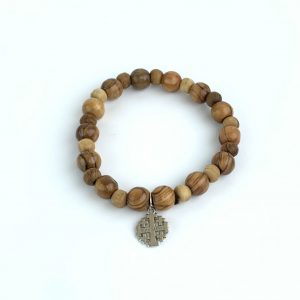 Olive Wood Bracelet with 0.4" beads / Jerusalem Cross