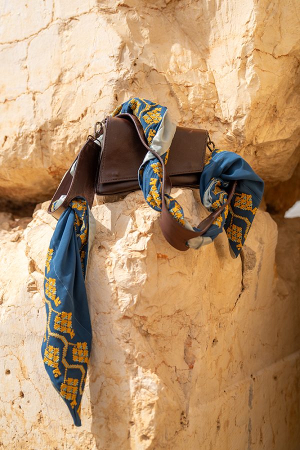 Nathra A-Symetrical Genuine Leather Hand Bag with Enab sqare scarf